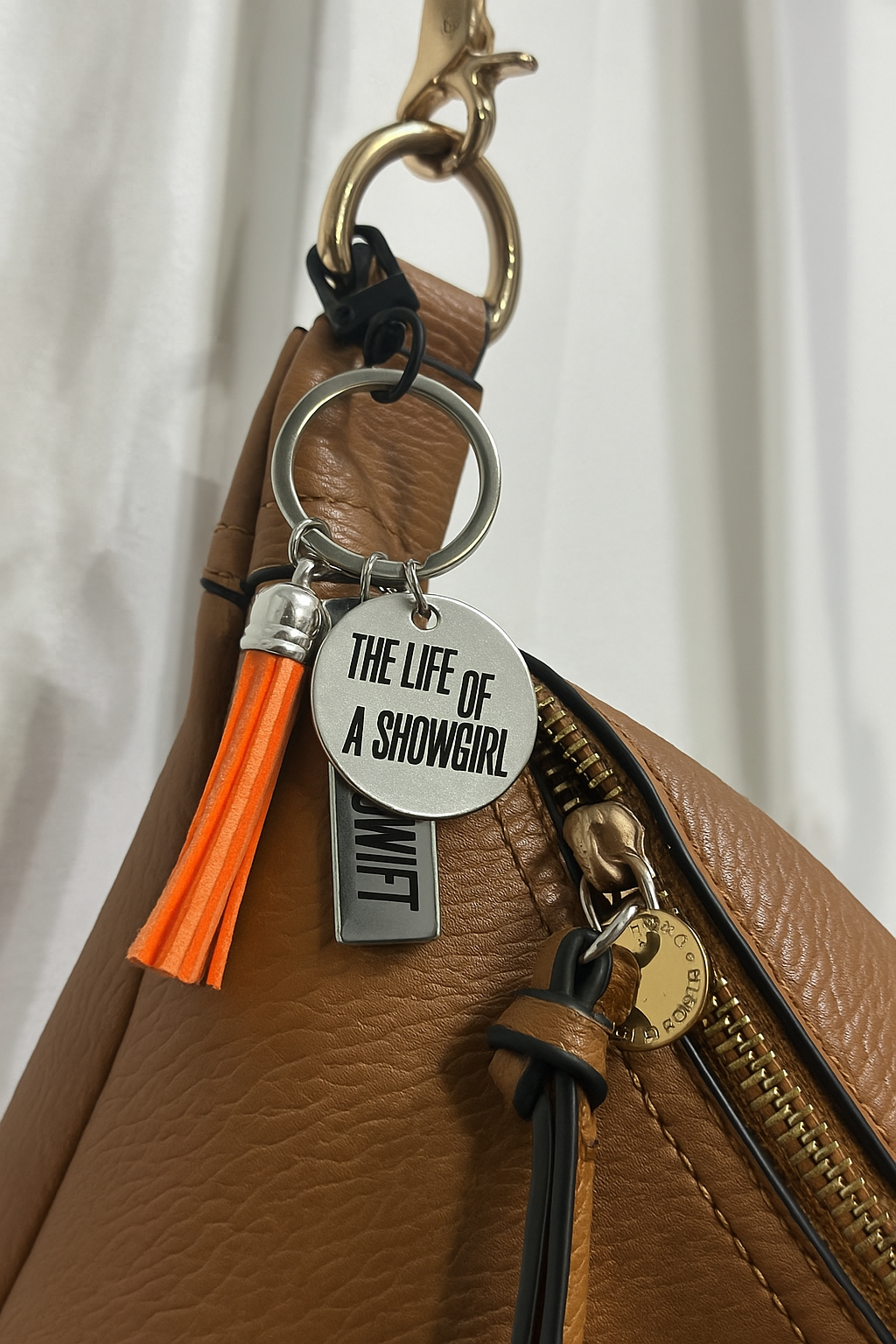 Taylor Swift “Life of a Showgirl” Bag Charm – Stainless Steel with Spotify Code