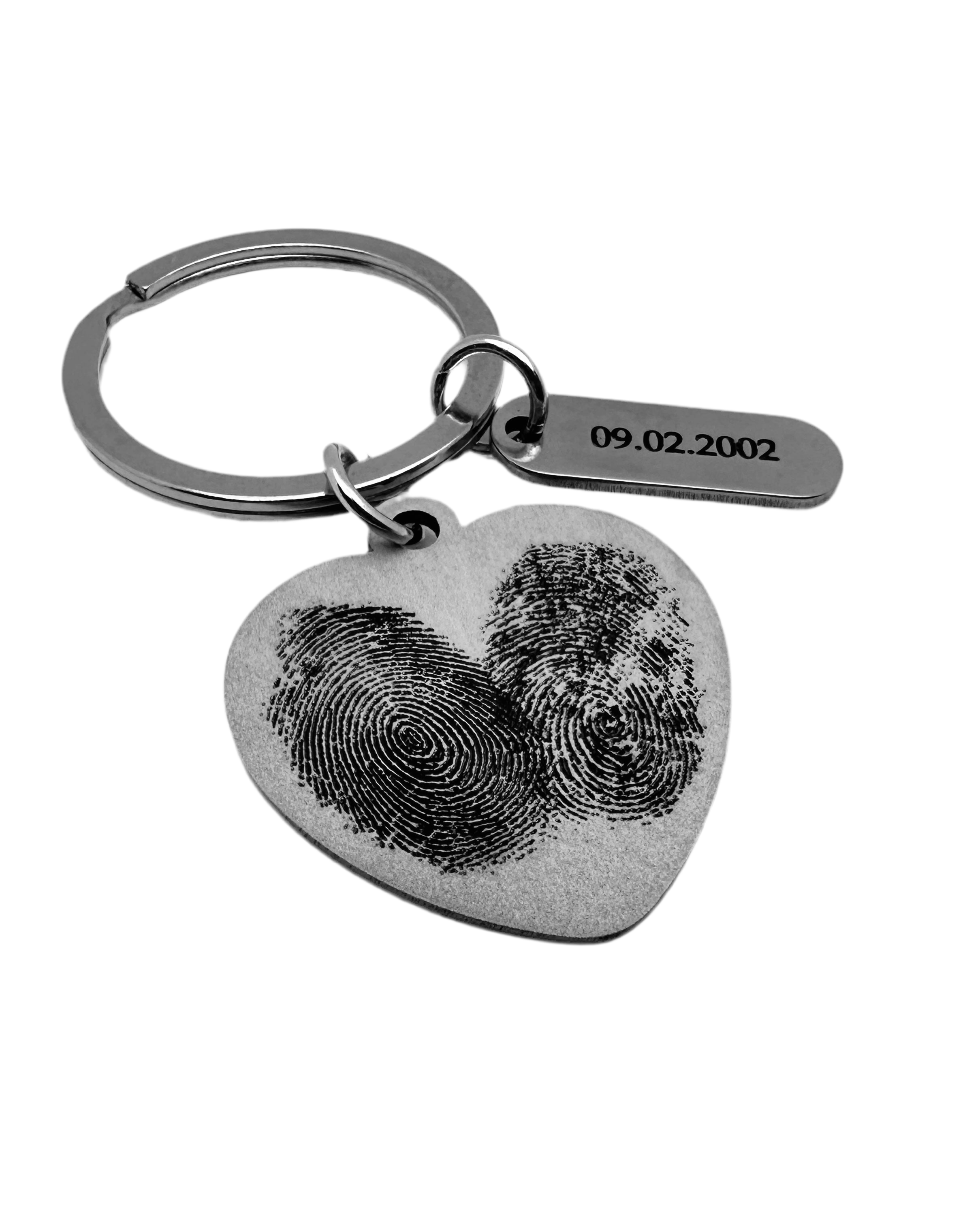 Two Fingerprint Heart Stainless Steel Keychain