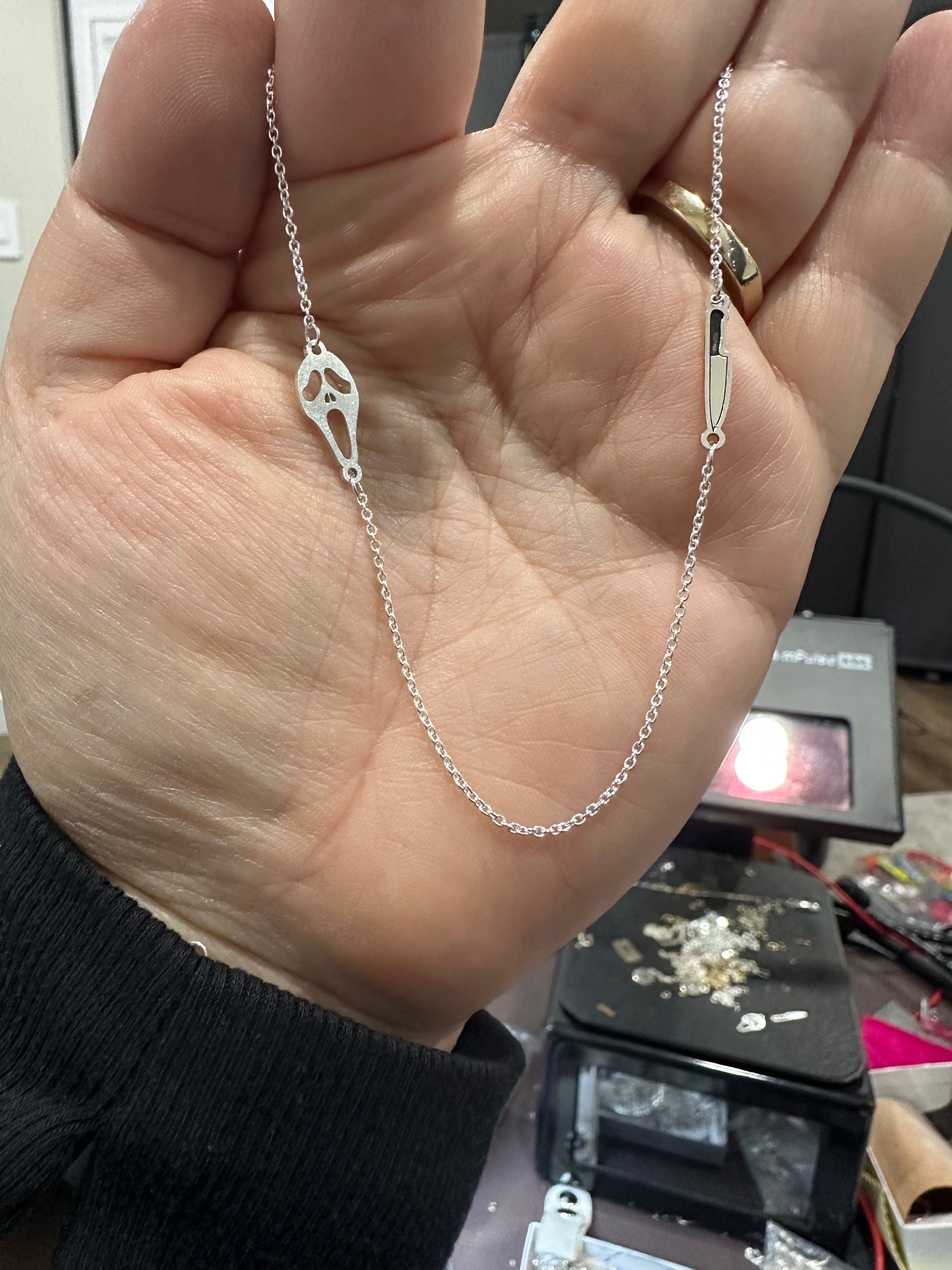 Ghost face and knife necklace
