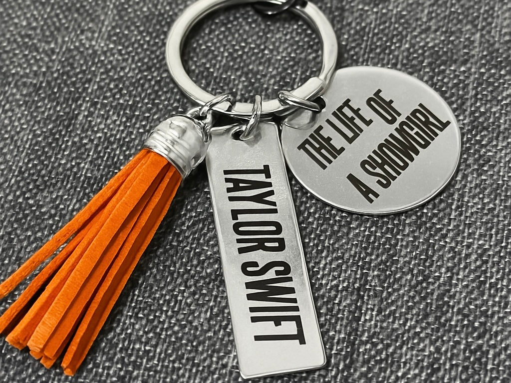 Taylor Swift “Life of a Showgirl” Bag Charm – Stainless Steel with Spotify Code