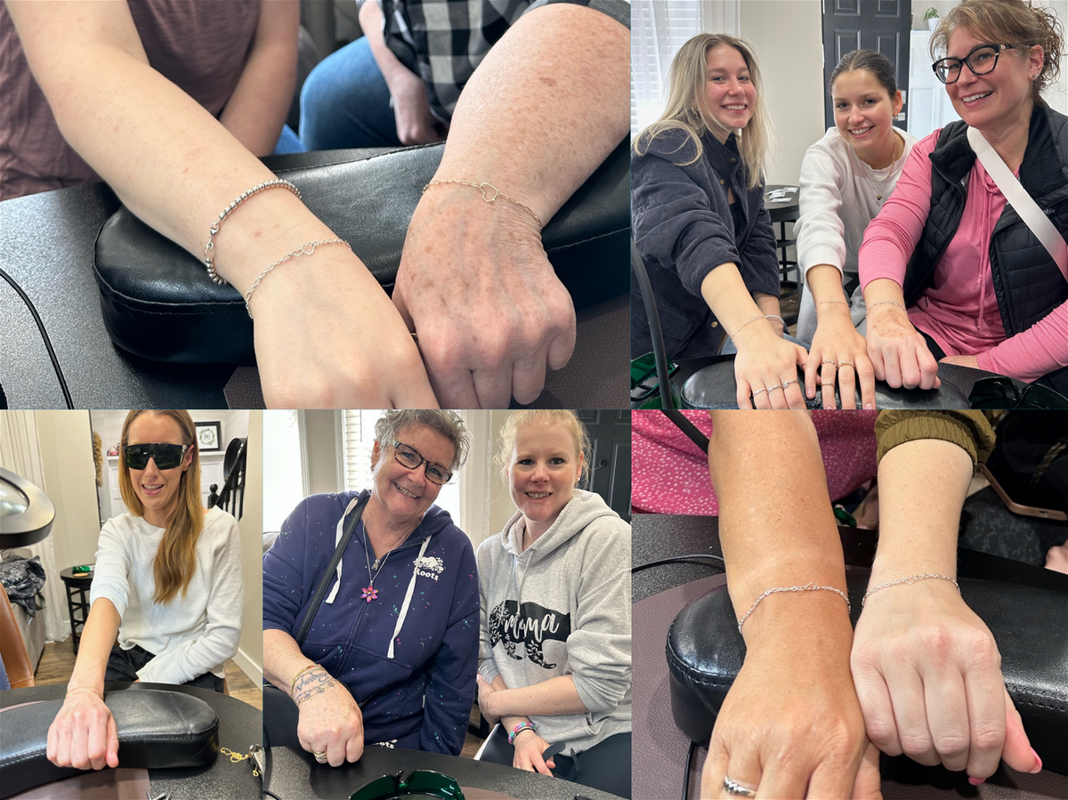 Jewellery, engraving and customer photos from Adriana McNeely's Ajax studio