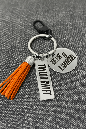 Taylor Swift “Life of a Showgirl” Bag Charm – Stainless Steel with Spotify Code