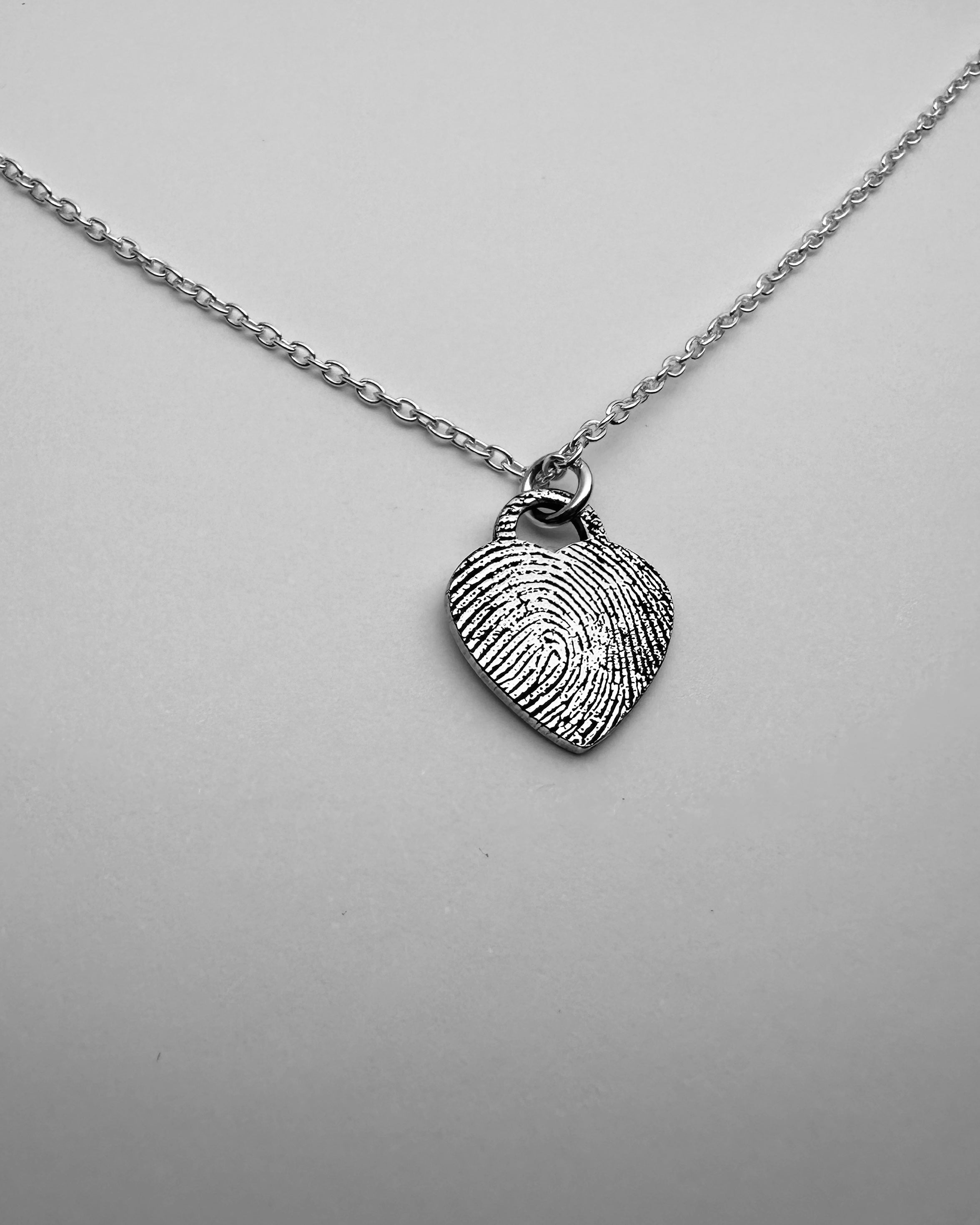 Custom Fingerprint Heart Tag on Silver Chain