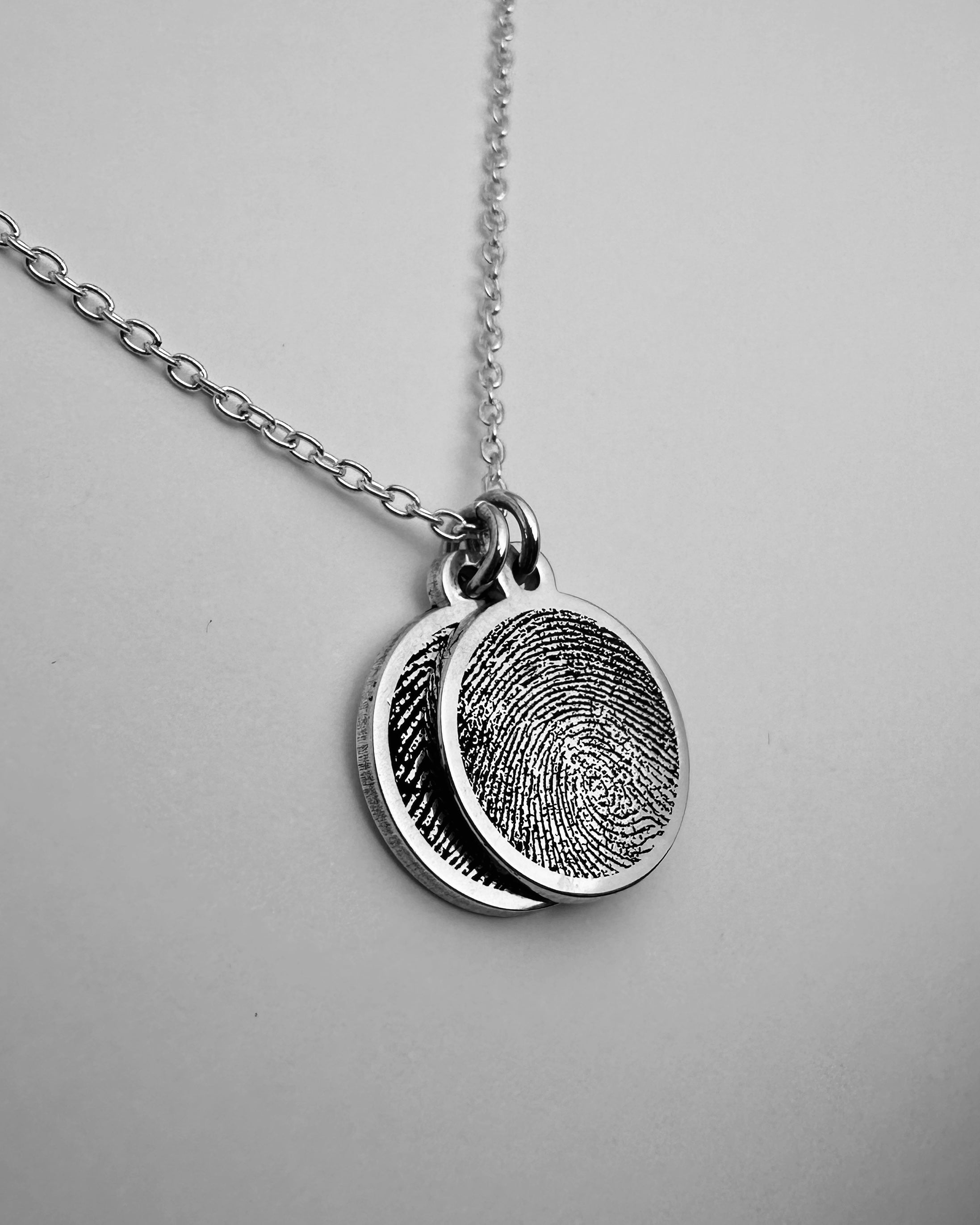 Silver Circle Fingerprint Charm Necklaces