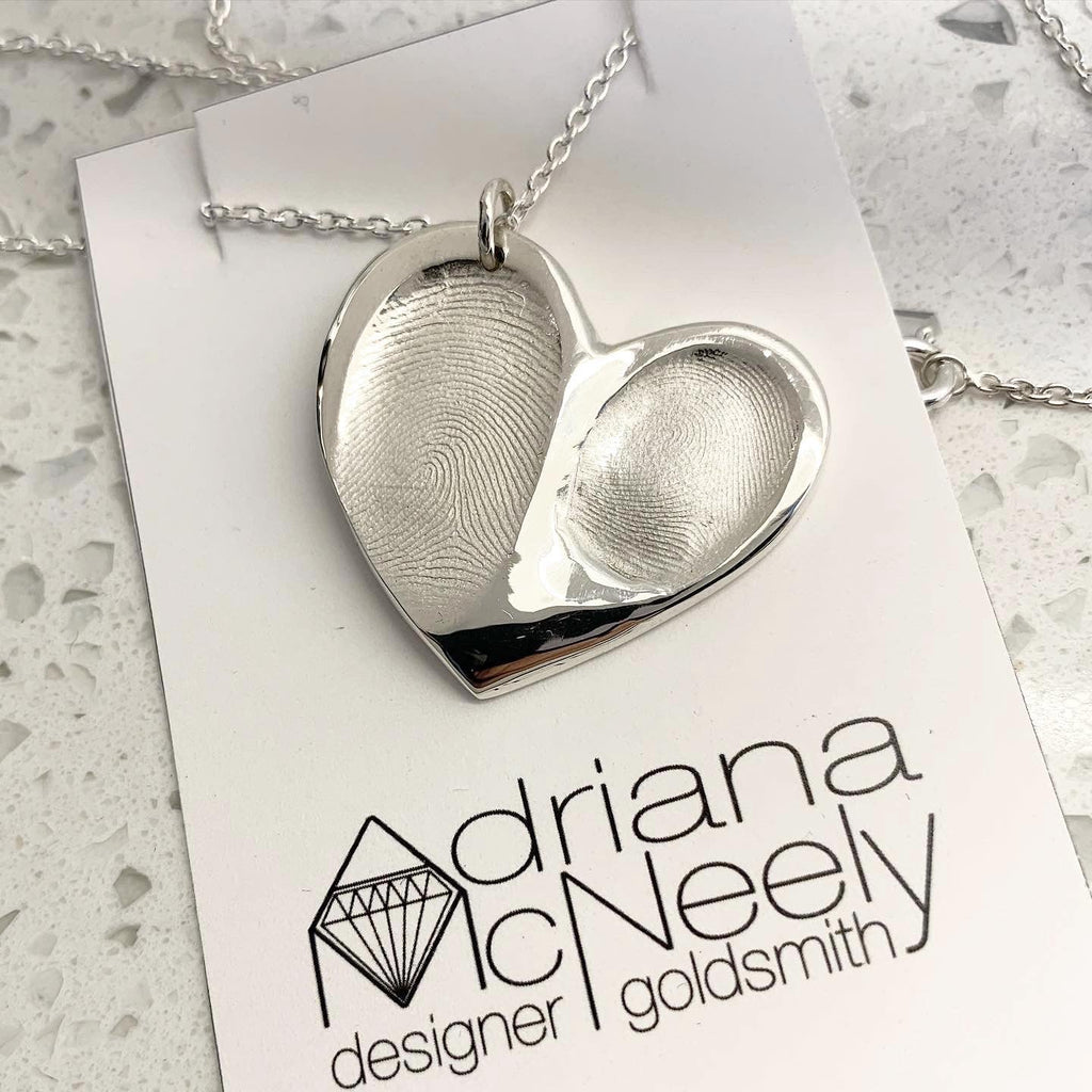 Double Heart Fingerprint Necklace | Adriana McNeely Designer & Goldsmith