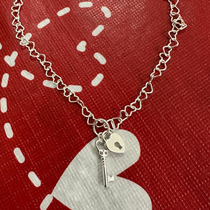 Lock and Key heart chain necklace