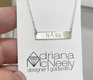 Handwriting bar necklace with regular engraving on the back