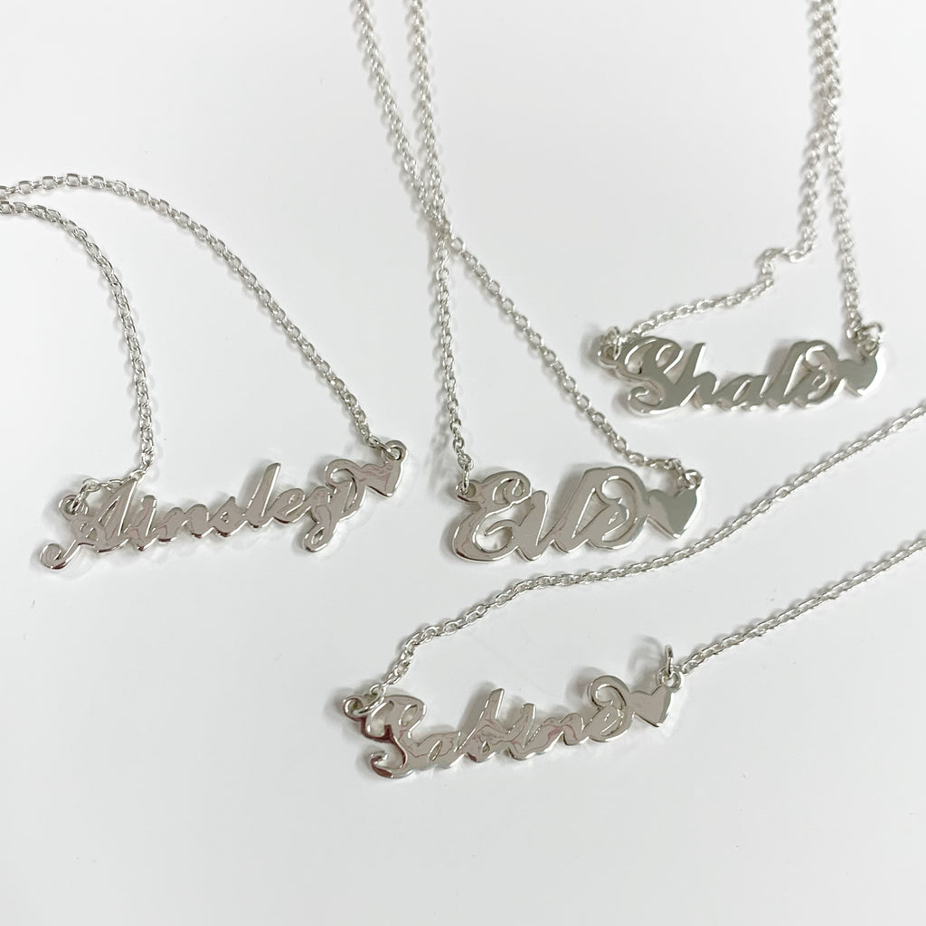 Name necklace with heart and birthstone