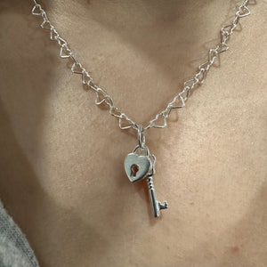 Lock and Key heart chain necklace