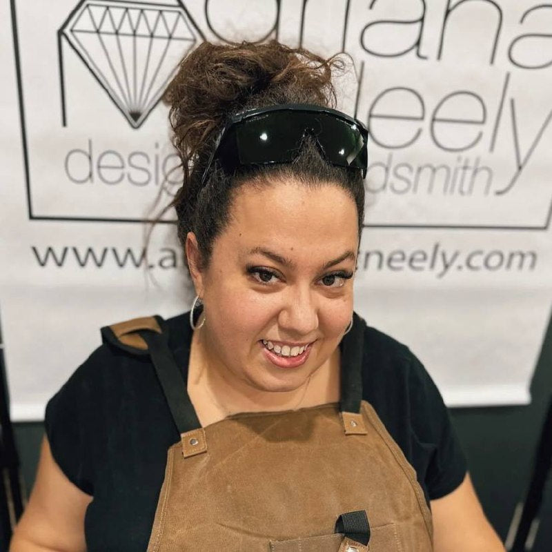 Adriana McNeely, Canadian designer and goldsmith, in her studio